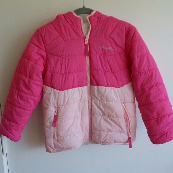 Eddie Bauer Girls Reversible Jacket - Size 7/8 - Pink & Fleece - Hooded (390) - Picture 1 of 8